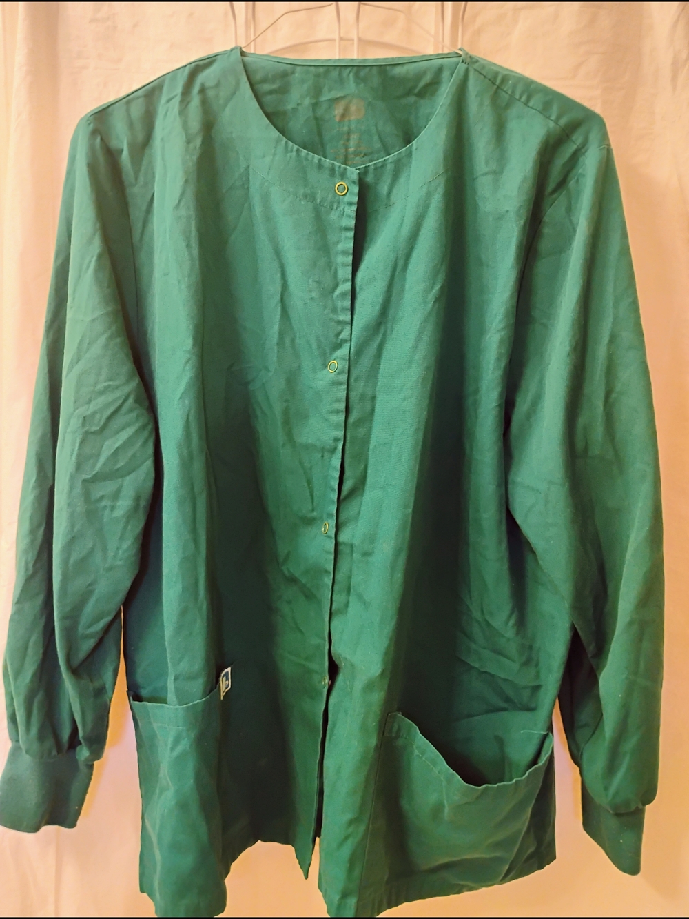 Adar Green Button-Front Utility Jacket/ Scrub